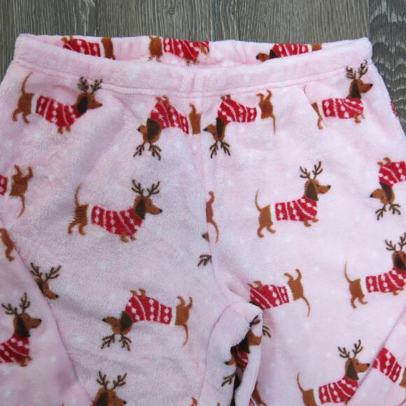 Joyspun Christmas Pajama Pants Dachshund Reindeer Size S 4/6 Warm Cozy Pink - Picture 5 of 7